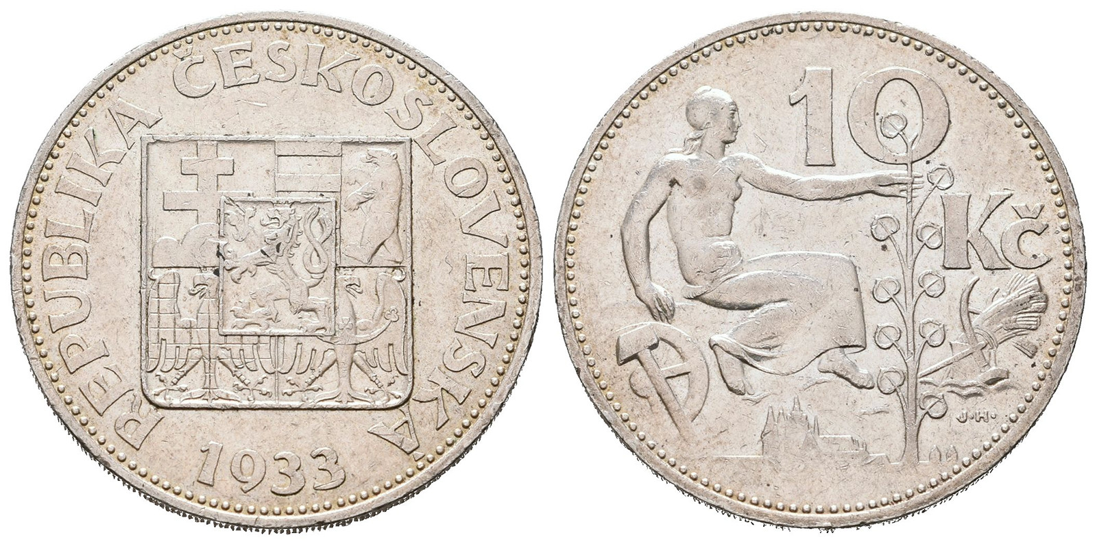 10 koruna 1933 — avers a revers